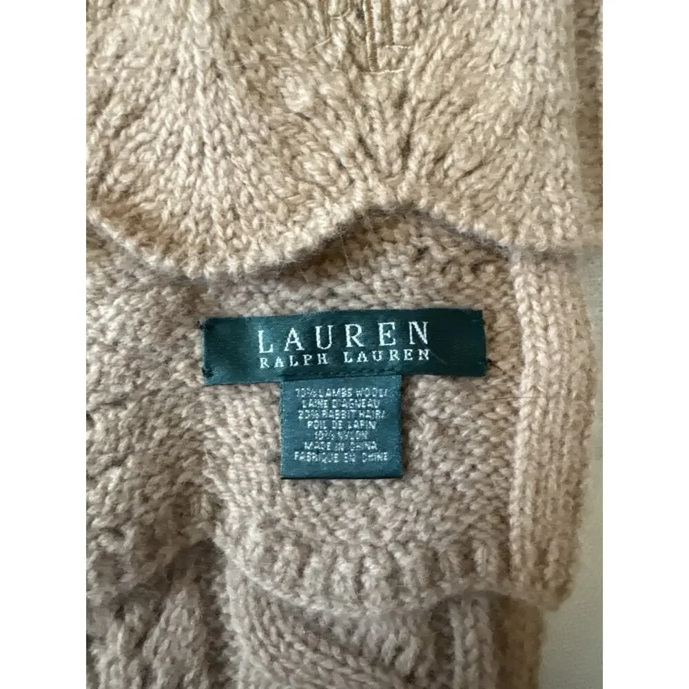 Lauren Ralph Lauren Cable Knit Scarf Tan Beige Lambswool Rabbit Hair Blend